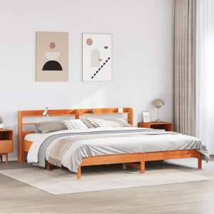 vidaXL Bedframe zonder matras massief grenenhout wasbruin 200x200 cm