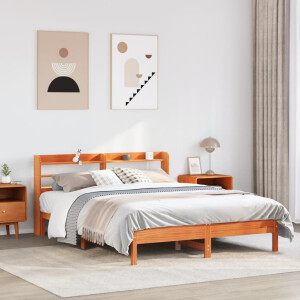 vidaXL Bedframe zonder matras massief grenenhout wasbruin 135x190 cm