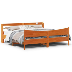 vidaXL Bedframe met hoofdbord massief grenenhout wasbruin 200x200 cm