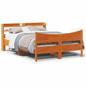 vidaXL Bedframe met hoofdbord massief grenenhout wasbruin 140x190 cm