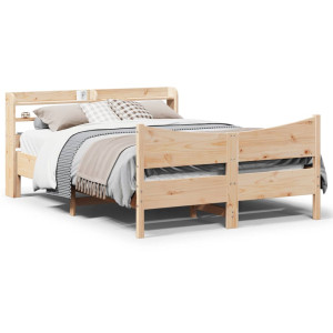 vidaXL Bedframe met hoofdbord massief grenenhout 135x190 cm