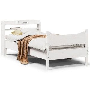 vidaXL Bedframe met hoofdbord massief grenenhout wit 90x190 cm