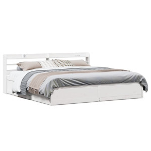 vidaXL Bedframe met hoofdbord massief grenenhout wit 200x200 cm