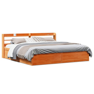 vidaXL Bedframe met hoofdbord massief grenenhout wasbruin 200x200 cm