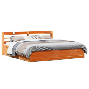 vidaXL Bedframe met hoofdbord massief grenenhout wasbruin 180x200 cm