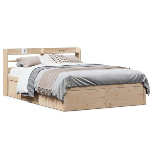 vidaXL Bedframe met hoofdbord massief grenenhout wit 140x200 cm