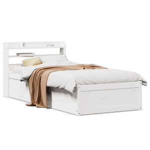 vidaXL Bedframe met hoofdbord massief grenenhout wit 90x190 cm