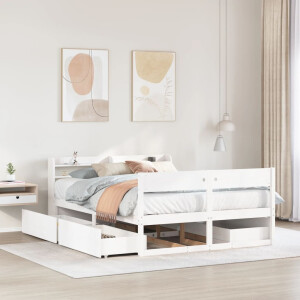 vidaXL Bedframe zonder matras massief grenenhout wit 135x190 cm
