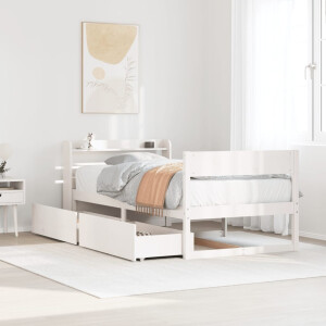 vidaXL Bedframe zonder matras massief grenenhout wit 75x190 cm