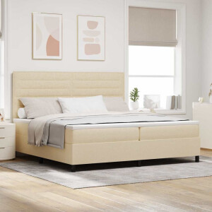 vidaXL Boxspringbed met matras met hoofdeinde Crème 200 x 200 cm Stof