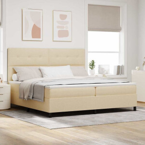 vidaXL Boxspringbed met matras met hoofdeinde Crème 200 x 200 cm Stof