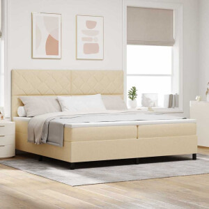 vidaXL Boxspringbed met matras met hoofdeinde Crème 200 x 200 cm Stof