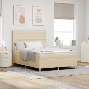 vidaXL Boxspringbed met matras met hoofdeinde Crème 140 x 190 cm Stof
