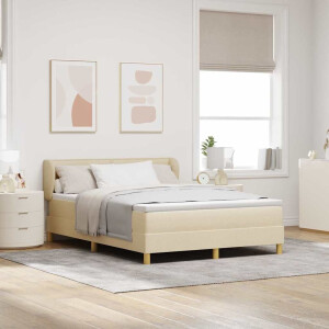 vidaXL Boxspringbed met matras met hoofdeinde Crème 140 x 190 cm Stof