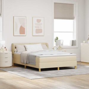 vidaXL Boxspringbed met matras met hoofdeinde Crème 140 x 190 cm Stof