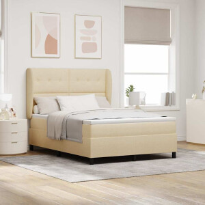 vidaXL Boxspring bed met matras met hoofdeinde Crème 140 x 190 cm Stof
