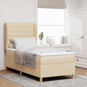 vidaXL Boxspringbed met matras met hoofdeinde Crème 190 x 90 cm Stof