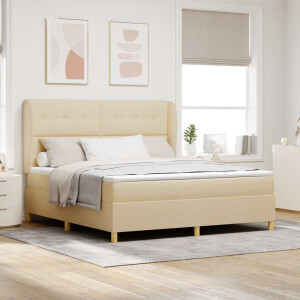 vidaXL Boxspringbed met matras met hoofdeinde Crème 200 x 180 cm Stof