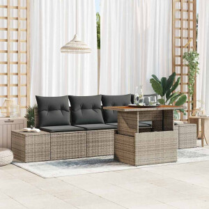 vidaXL Tuin Eetset met kussen 5 pcs Grijs en Bruin
