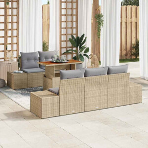vidaXL Tuin Eetset met kussen met kussen 6 pcs Beige en Grijs