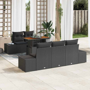 vidaXL Tuin Eetset met kussen 6 pcs Zwart en Bruin