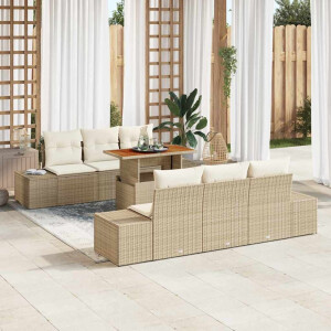 vidaXL Tuin Eetset met kussen 7 pcs Beige en Crème