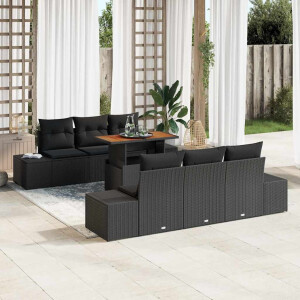 vidaXL Tuin Eetset met kussen 7 pcs Zwart en Bruin