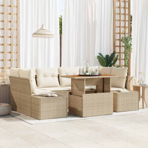 vidaXL Tuin Eetset met kussen 7 pcs Beige en Crème