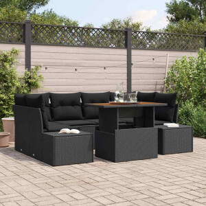 vidaXL Tuin Eetset met kussen 7 pcs Zwart en Bruin