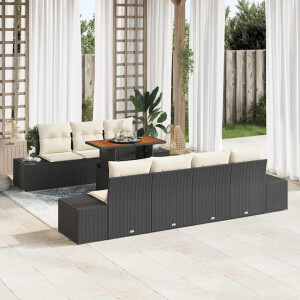 vidaXL Tuin Eetset met kussen 8 pcs Zwart en Crème