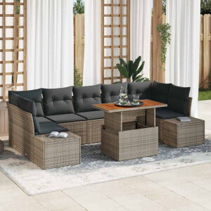 vidaXL Tuin Eetset met kussen 8 pcs Grijs en Bruin