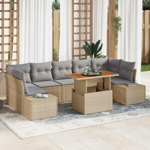 vidaXL Tuin Eetset met kussen 8 pcs Beige en Grijs