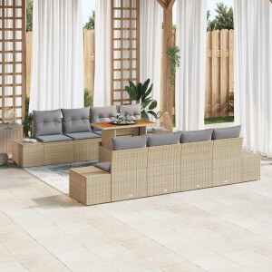 vidaXL Tuin Eetset met kussen 9 pcs Beige en Grijs