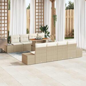 vidaXL Tuin Eetset met kussen 9 pcs Beige en Crème