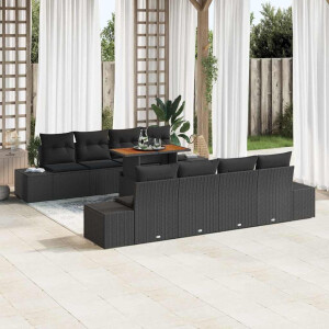 vidaXL Tuin Eetset met kussen 9 pcs Zwart en Bruin
