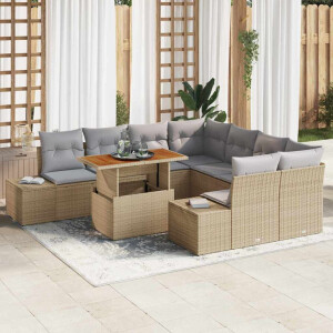 vidaXL Tuin Eetset met kussen 9 pcs Beige en Grijs