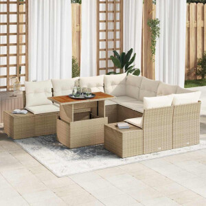 vidaXL Tuin Eetset met kussen 9 pcs Beige en Crème