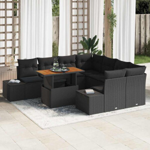 vidaXL Tuin Eetset met kussen 9 pcs Zwart en Bruin