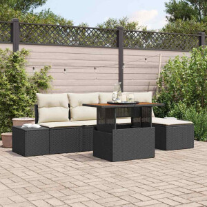 vidaXL Tuin Eetset met kussen 6 pcs Zwart en Crème