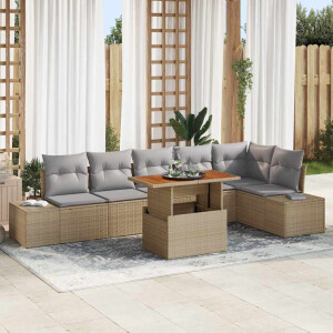 vidaXL Tuin Eetset met kussen 7 pcs Beige en Grijs