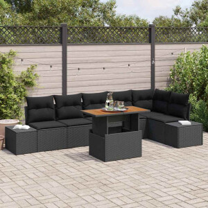 vidaXL Tuin Eetset met kussen 7 pcs Zwart en Bruin