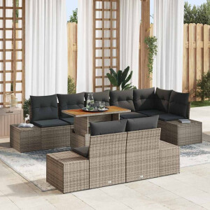 vidaXL Tuin Eetset met kussen 9 pcs Grijs en Bruin