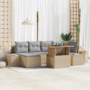 vidaXL Tuin Eetset met kussen 7 pcs Beige en Grijs