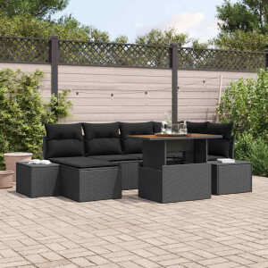 vidaXL Tuin Eetset met kussen 7 pcs Zwart en Bruin