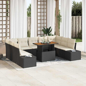 vidaXL Tuin Eetset met kussen 10 pcs Zwart en Crème