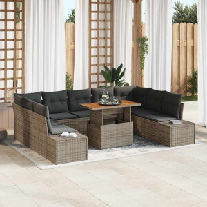 vidaXL Tuin Eetset met kussen 10 pcs Grijs en Bruin