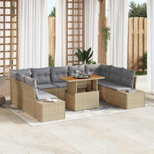 vidaXL Tuin Eetset met kussen 10 pcs Beige en Grijs