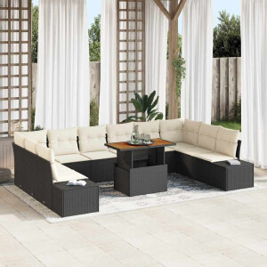 vidaXL Tuin Sofa Set met kussen 11 pcs Zwart en Crème