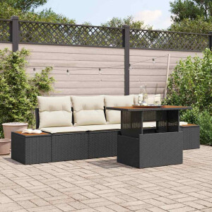 vidaXL Tuin Eetset met kussen 5 pcs Zwart en Beige
