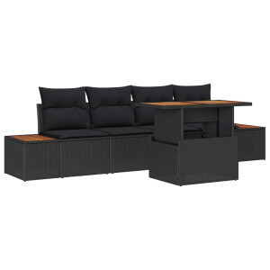 vidaXL Tuin Eetset met kussen 5 pcs Zwart en Bruin